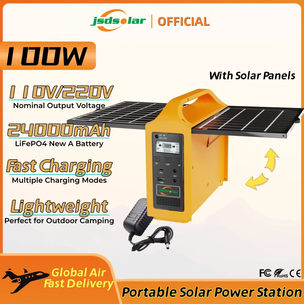 jsdsolar 100W Portable Solar Power Station Generator Output AC 220V 110V LiFePO4