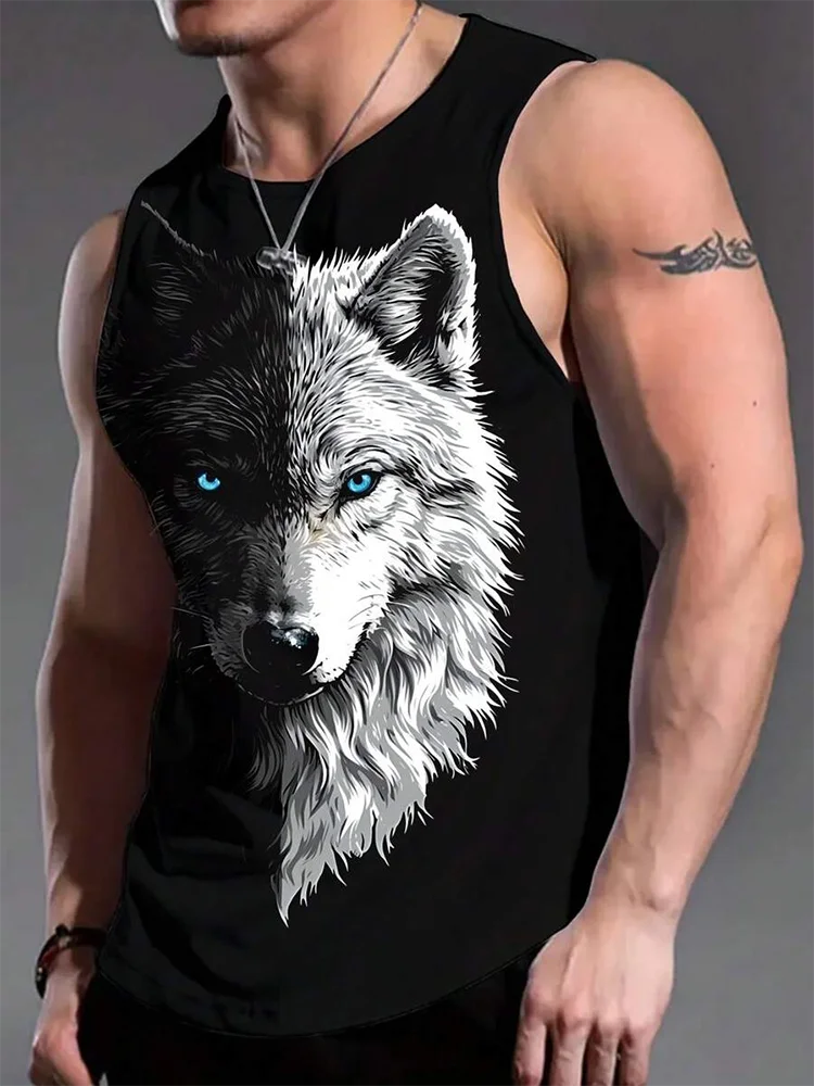 

Street Fashion Personality Wolf Print Men's Tank Top Summer Daily Casual Men's Cool Sleeveless Tees Outdoor Sports Man Pullover