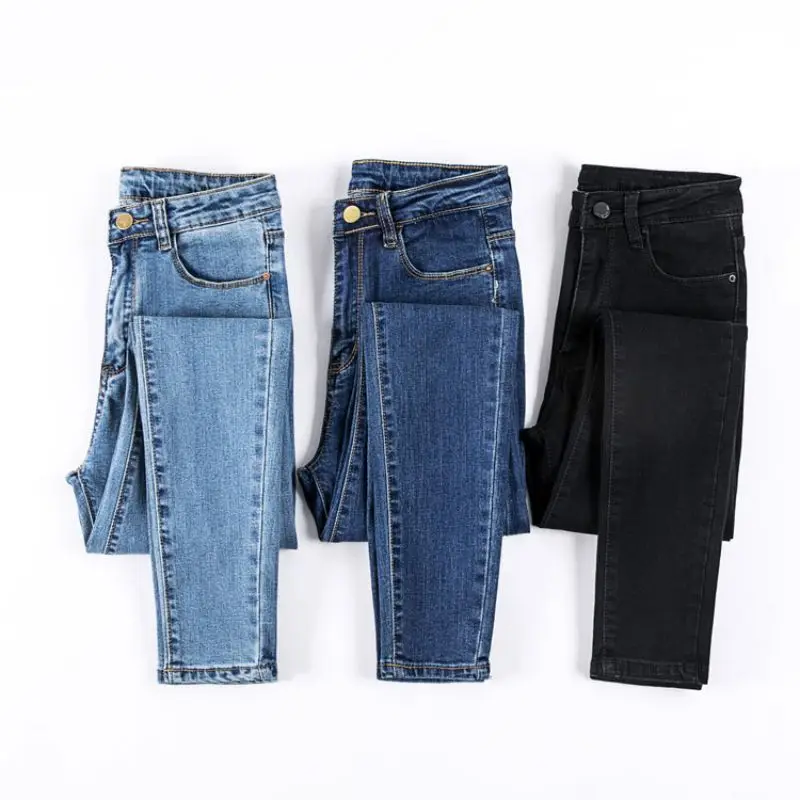 

Custom made new design Women Jeans Mid Waist Solid Color Casual Denim Pants women's quick dry breathable jeans From Pakistan