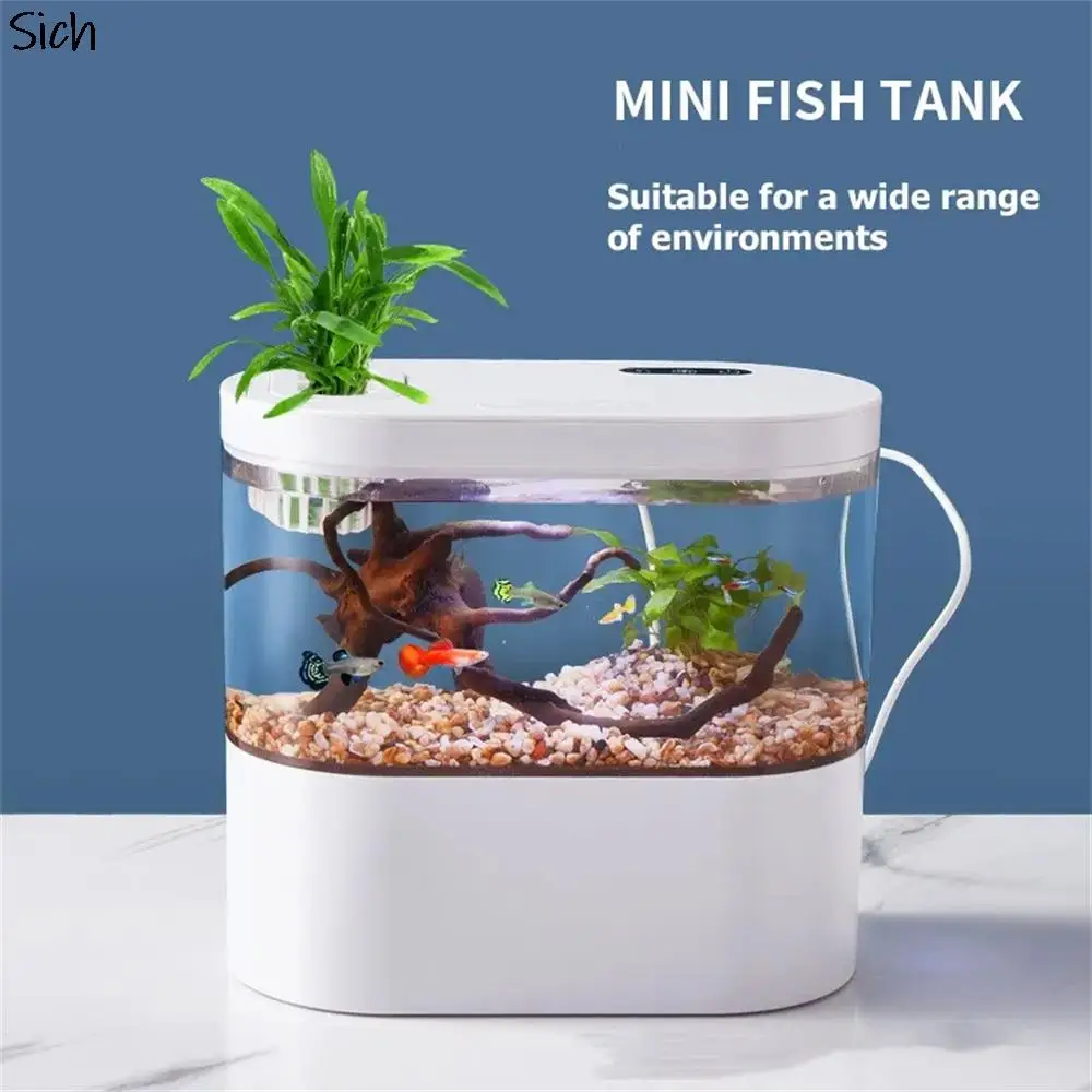 

4L Mini Fish Tank With Light Betta Fish Tanks Small USB Desktop Mini Aquarium Tank For Office Aquarium Accessories Pecera