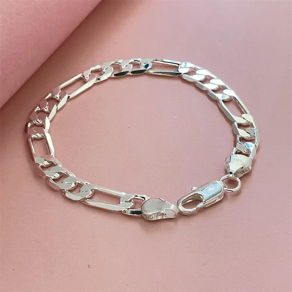 925 Pulseira De Prata Esterlina Para Senhoras, Jóias De Festa Clássicas, Presente Da Moda, 8mm, 3:1