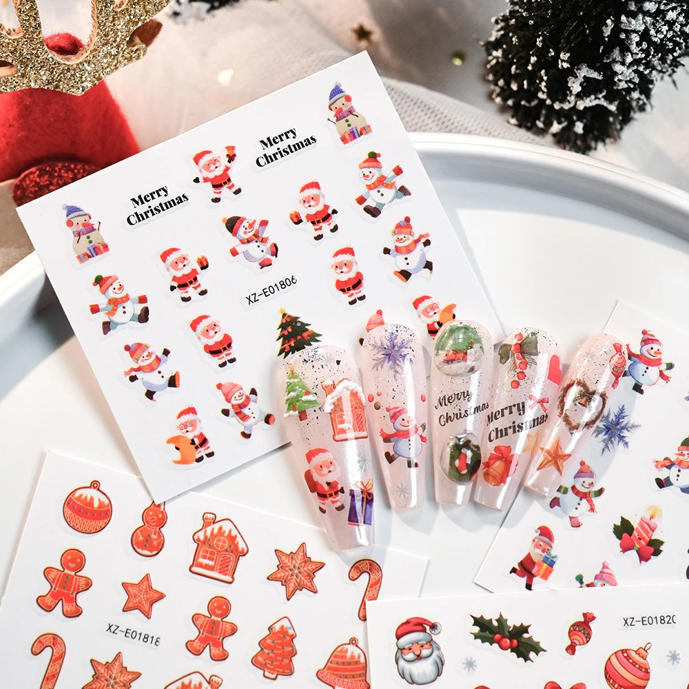 30 uds/Kits lindo Santa Claus Nail Art en varios estilos pegatinas 3D autoadhesivas muñeco de nieve campana pingüino copo de nieve pegatinas para uñas