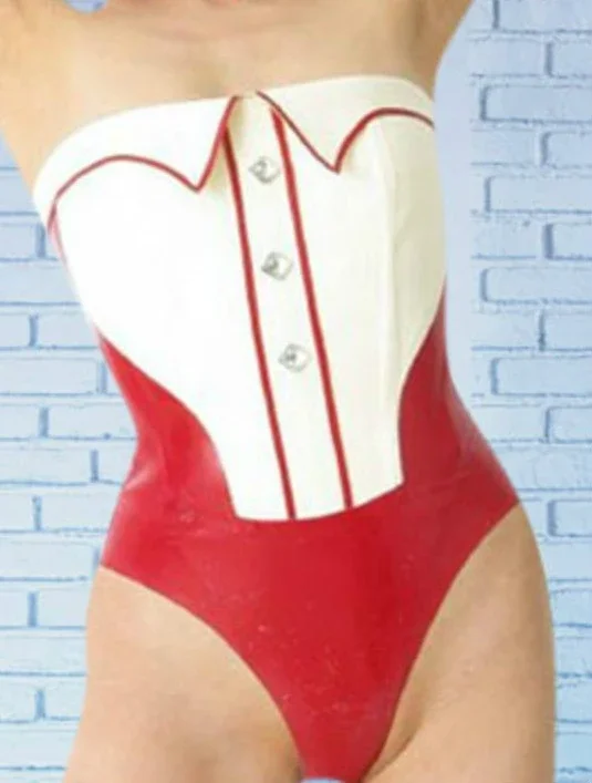 100% Latex Girdles Rubber Women White and Red Corset Workout Waist Trainer SIZE XS-XXL