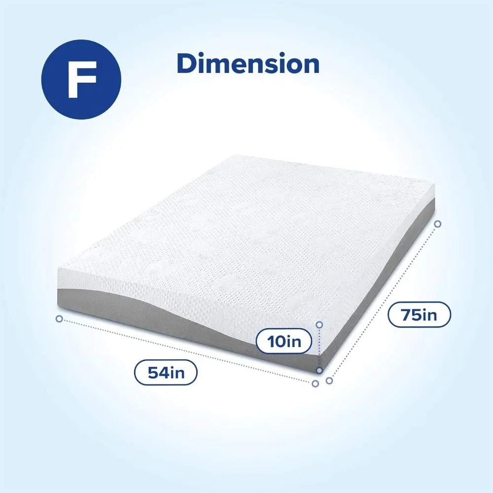 Full Mattress, 10 Inch Gel Memory Foam Mattress, Gel Infused for Comfort and Pressure Relief, CertiPUR-US Certified,