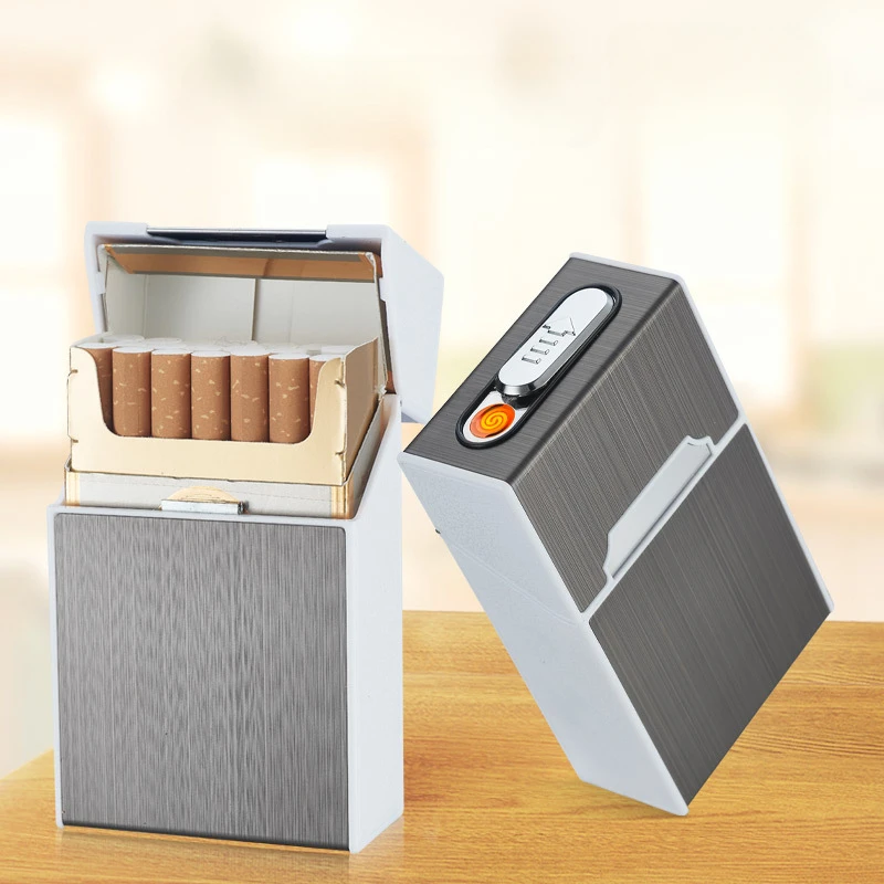 

20pcs Capacity Cigarette Case with Tungsten Wire Igniter Waterproof and Moisture Proof Electronic Lighters USB Charging Lighter