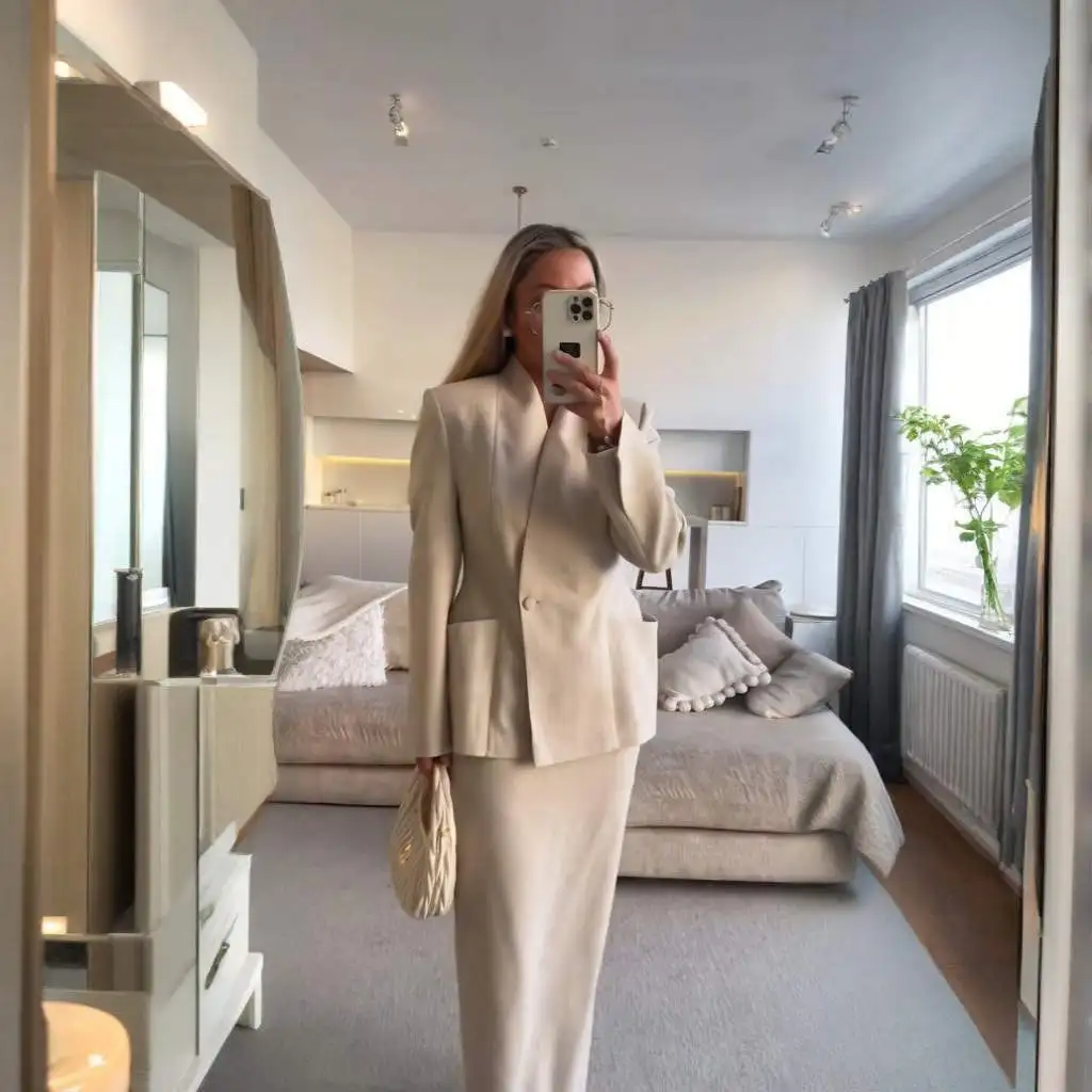 

Spring 2025 New Pure Color Long Sve Button Coat Skirt Set Faionable Women's Cross-Border Clothing Slim Fit Commute Sle