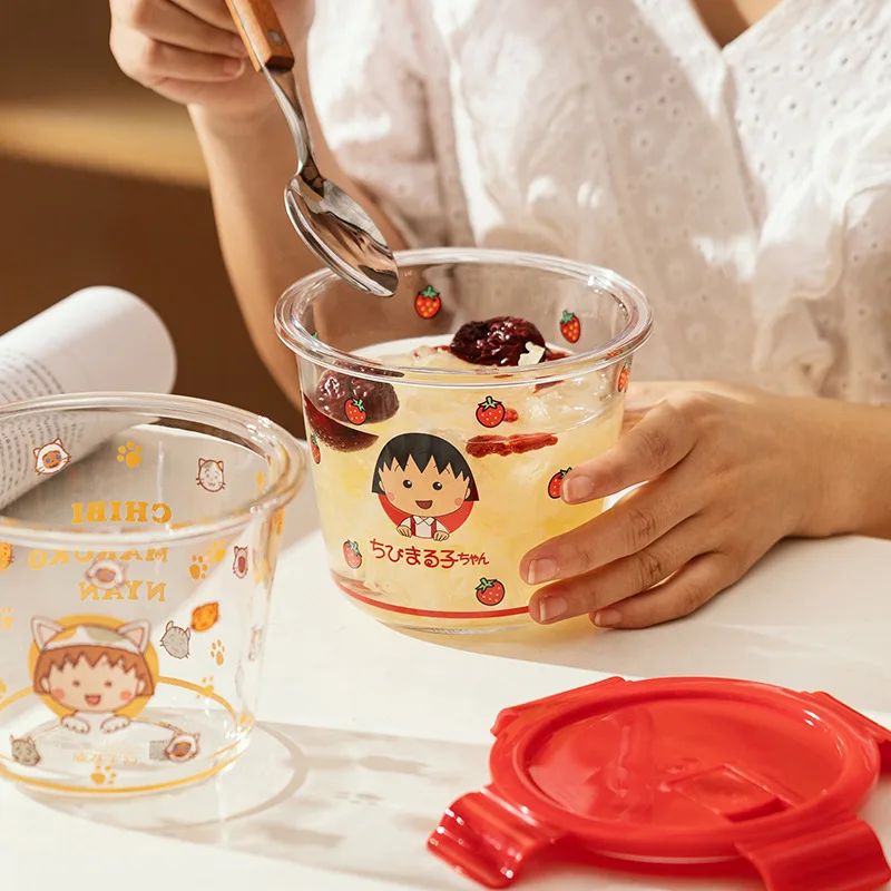 Kawaii Chibi Maruko-Chan Anime Hobby Cartoon Glass Lunch Box Office Workers Fresh Box Microwaveable