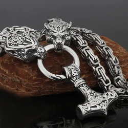 Nordic Bear Head Men's Necklace Men's Domineering Rune Stainless Steel Thor's Hammer Pendant Amulet Scandinavian Jewelry Gift