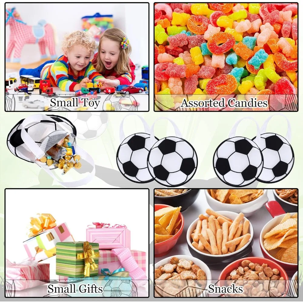 5–20 Stück runde, nicht gewebte Geschenktüten mit Fußball-Motiv für Fußball-Karneval, Feier, Geburtstagsfeier, Feiertage, Süßigkeiten-Geschenktüten – Detail 9