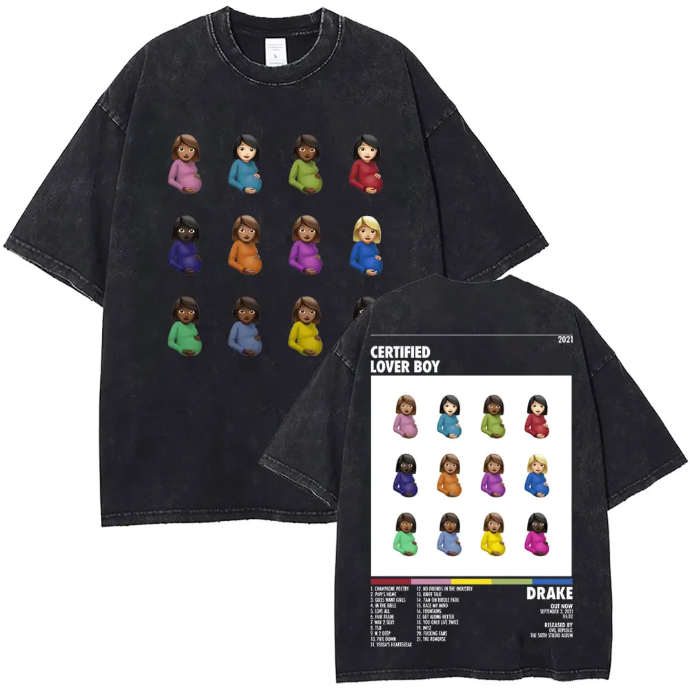 

Hot Sale New Limited Washed Vintage Rapper Drake Certified Lover Boy Album Logo Graphic T Shirt Men Hip Hop Oversized T-shirts