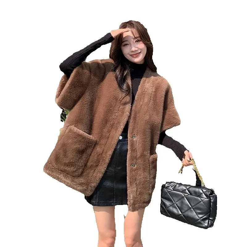 

Autumn Winter Short Cotton Coat Women 2025 New Fashion Loose Casual Pure Colour Fur-Fur Integration Waistcoat Outerwear Female