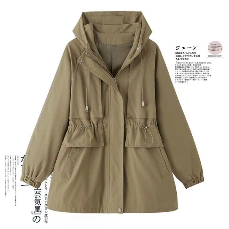 Trencz damski 2025 Nowa wiosna jesień Odzież wiatrówka z kapturem Damska odzież wierzchnia Topy Slim Joker Casualowe płaszcze studenckie