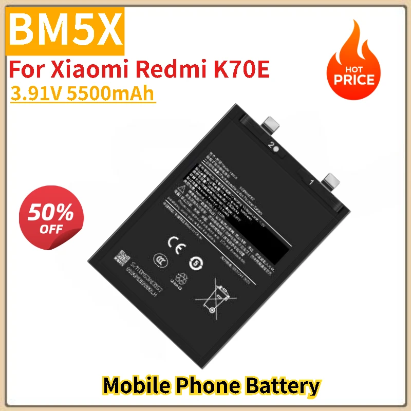 

High Capacity Phone Battery 3.91V 5500mAh BM5X For Xiaomi Redmi K70E Brand-New High Quality Replacement Battery