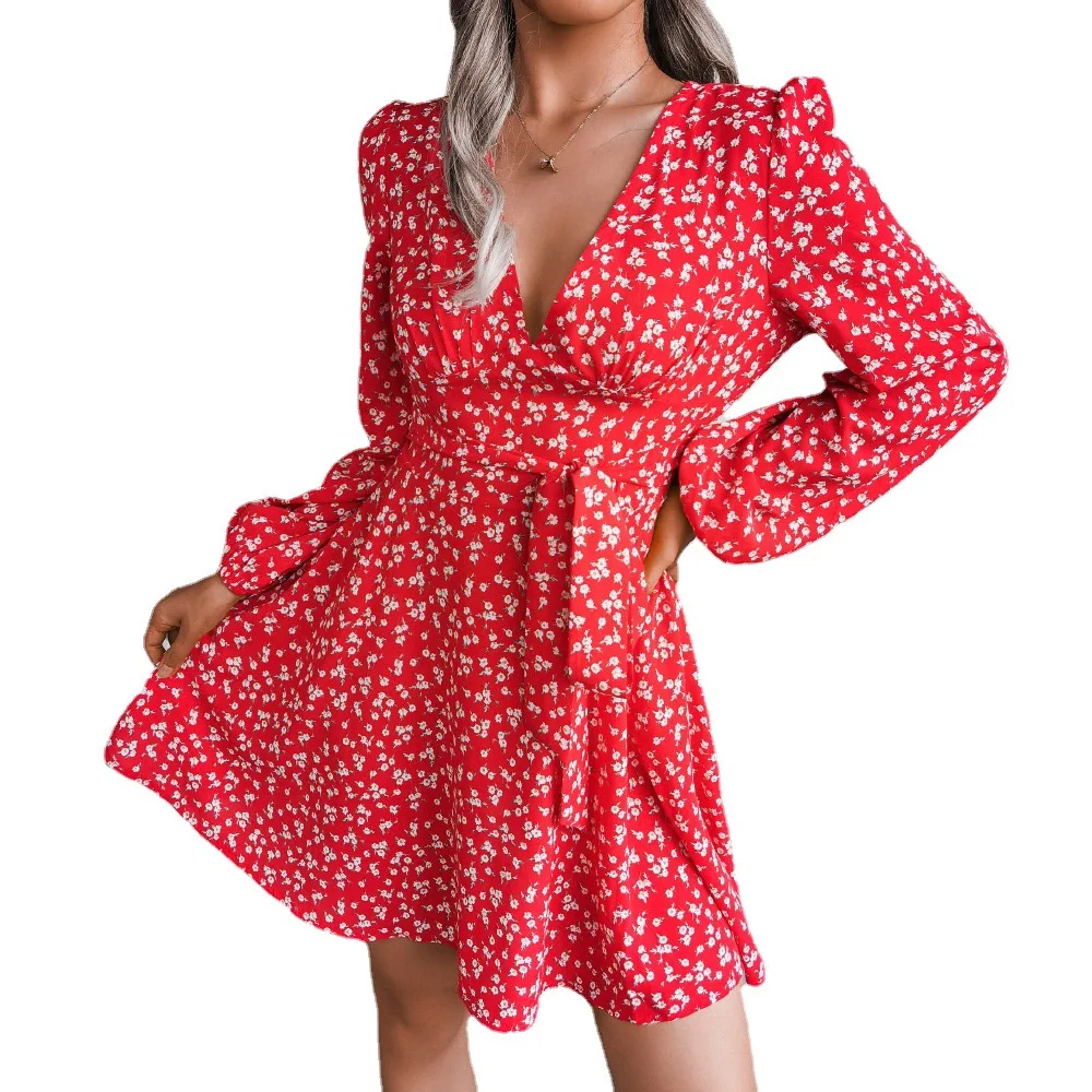 

Элегантные женские платья с длинными рукавами, весна-лето 2022, шифоновое платье с цветочным принтом на бретелях Короткие платья, короткие платья Jurken Dames