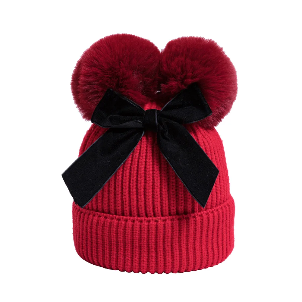 

Kids Winter Warm Knit Hat Baby Girl Bowknot Crochet Cap Elastic Breathable Design Photography Props Beige