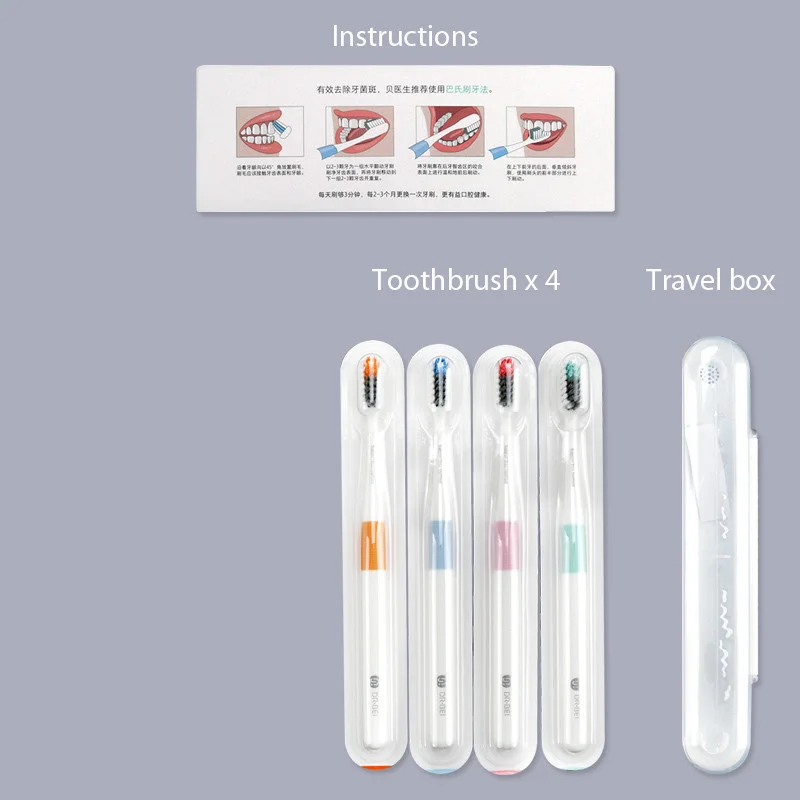 Doutor b escova de dentes baixo método areia-bedded melhor fio de escova 4 cores incluindo 1 caixa de viagem para casa inteligente