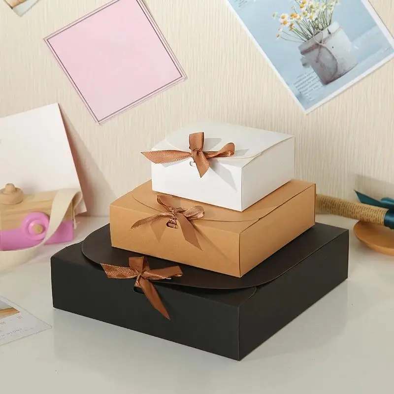 Kraft Kraft Paper Gift Box With Satin Ribbon Bow And Sturdy Structure Perfect For Birthday Wedding Holiday Gift Packaging - Aliexpress Deal
