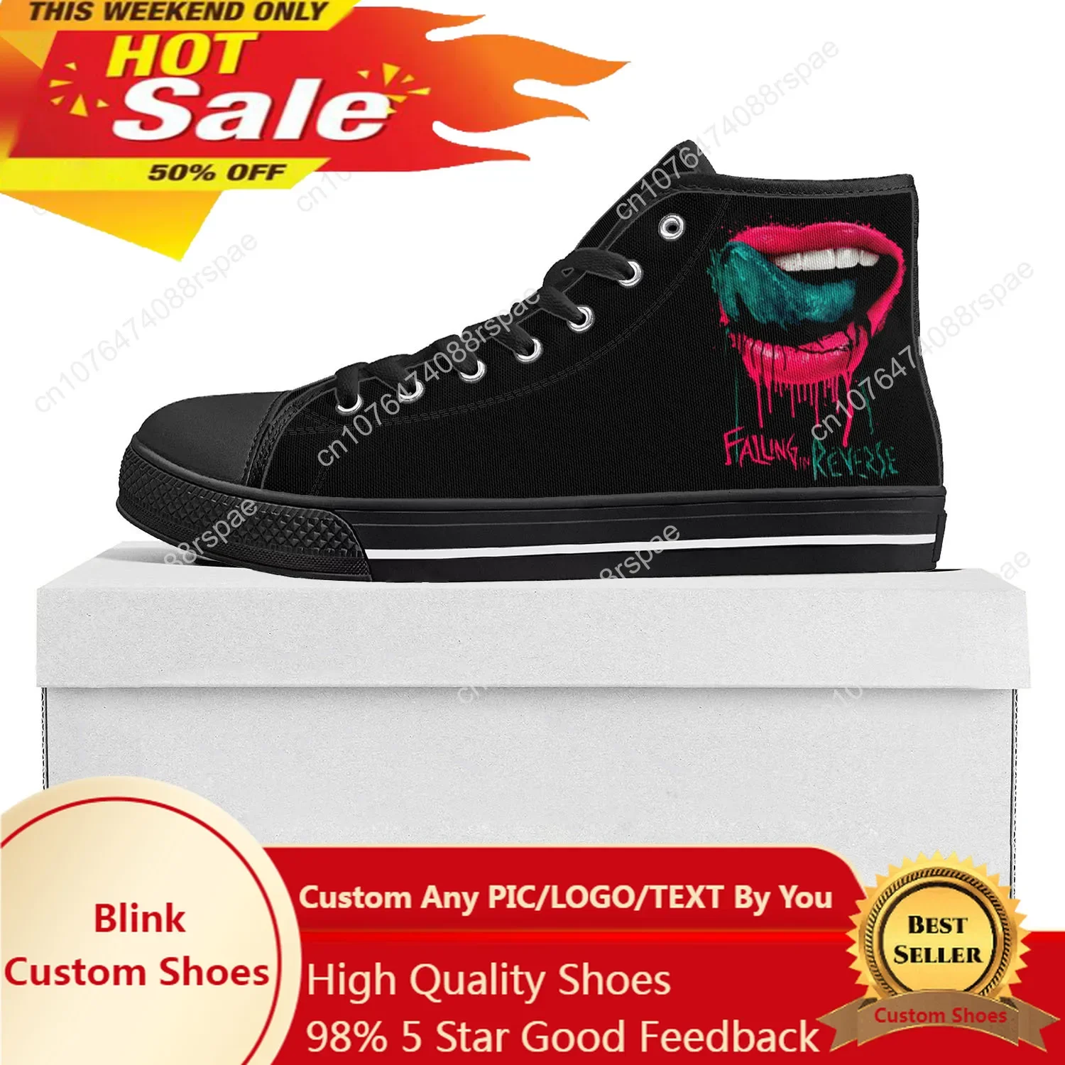 Falling In Reverse Punk Rock Band High Top High Quality Sneakers Mens Womens Teenager Canvas Sneaker Couple Shoe Custom Shoe