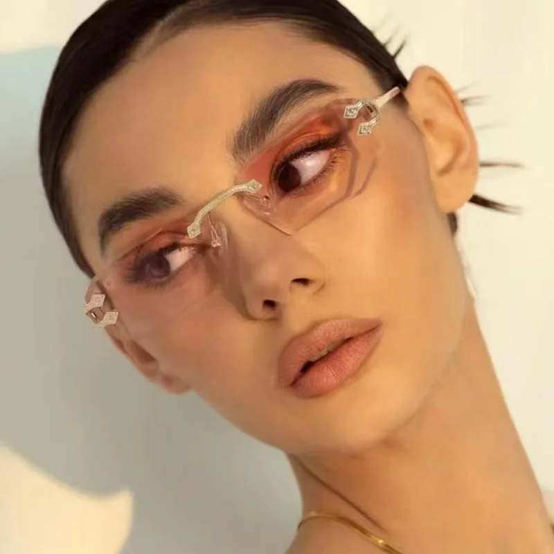 

Y2K Popular Vintage Rimless Irregular Square Sunglasses Women Men Luxury Brand Designer Sun Glasses Punk Metal Shades UV400