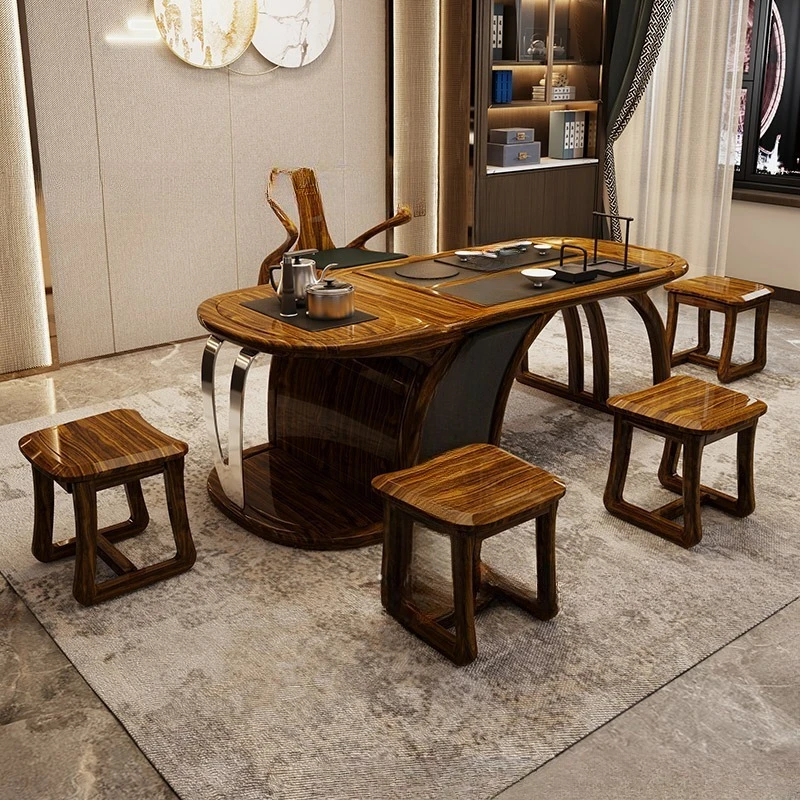 New China Tea Zen Tea Brewing Table Large Board Tea Table Combination Balcony Office One Table and Five Chairs