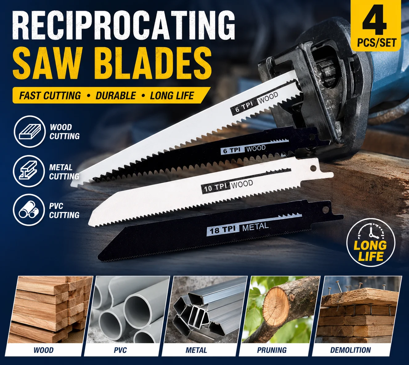 1/10Pcs Reciprocating Saw Blades Multi-Purpose Saber Saw Handsaw for Wood Metal Plastic Pipe Cutting Power Tool Accessories