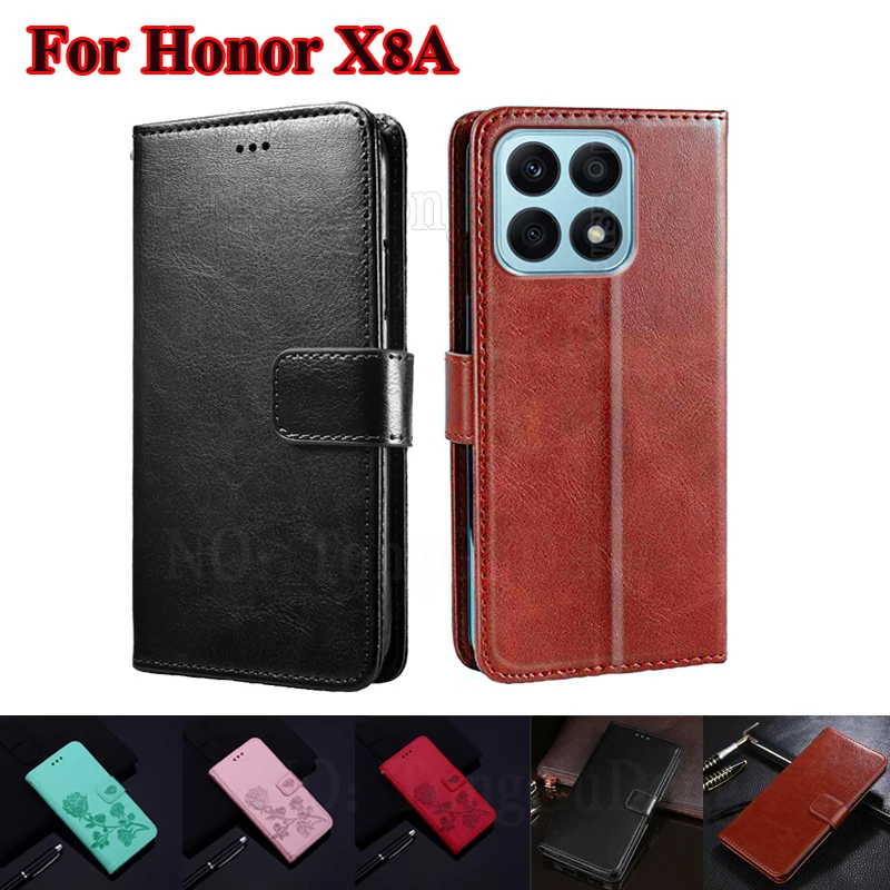 on чехол for Honor X8a Case Leather Book Stand Wallet Cases Phone Cover For Honor X8a Mujer Hoesje HonorX8a X8 a X 8a Coque