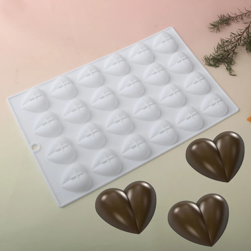 24 células em forma de coração molde de bolo de silicone sobremesa moldes de bolo dia dos namorados molde de chocolate cozinha bandeja de sobremesa para assar
