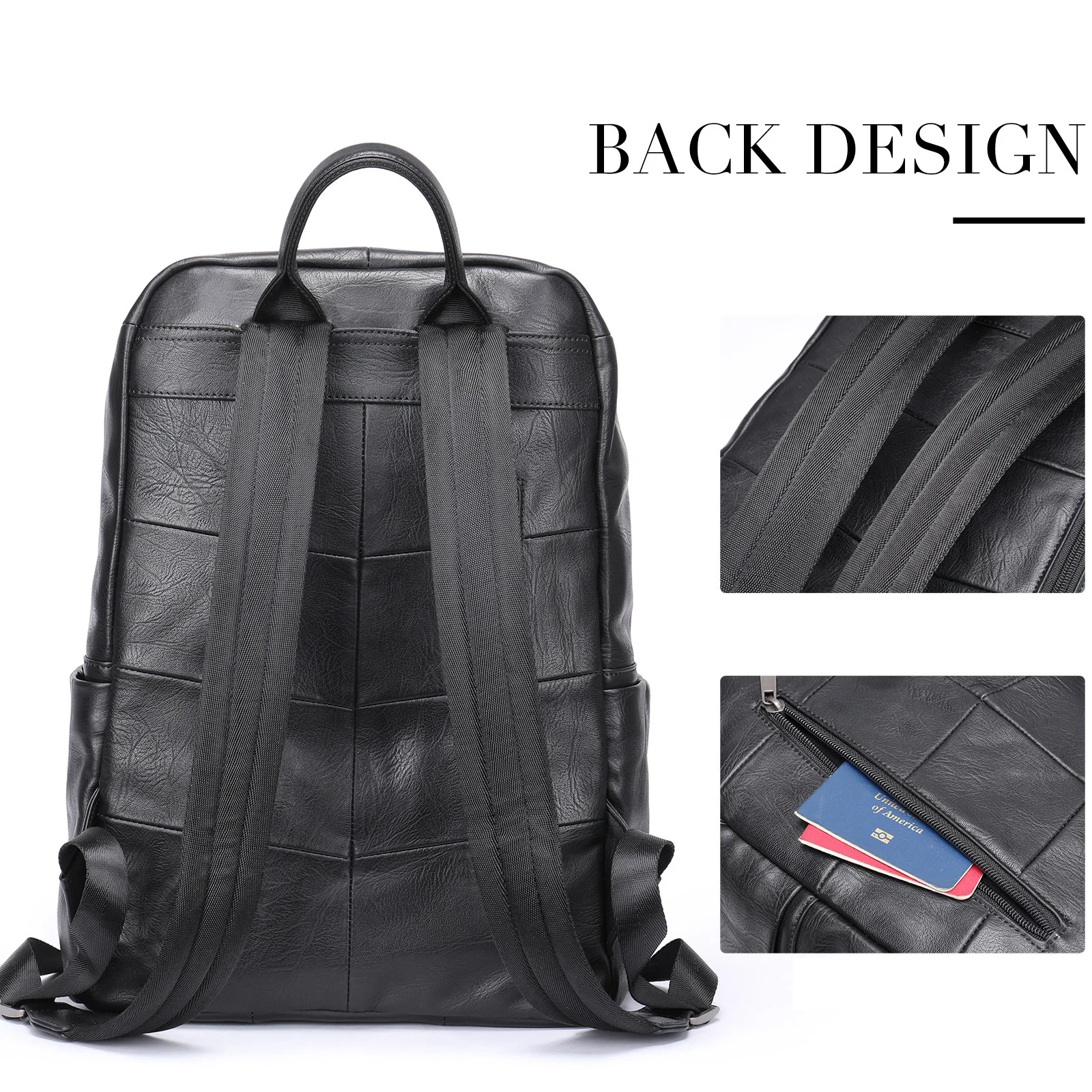 Black Leather Men Backpack Genuine Leather Travel Bag Casual Daypack Fashion Leather School Bags Large Laptop Bag Soft Skin 14\