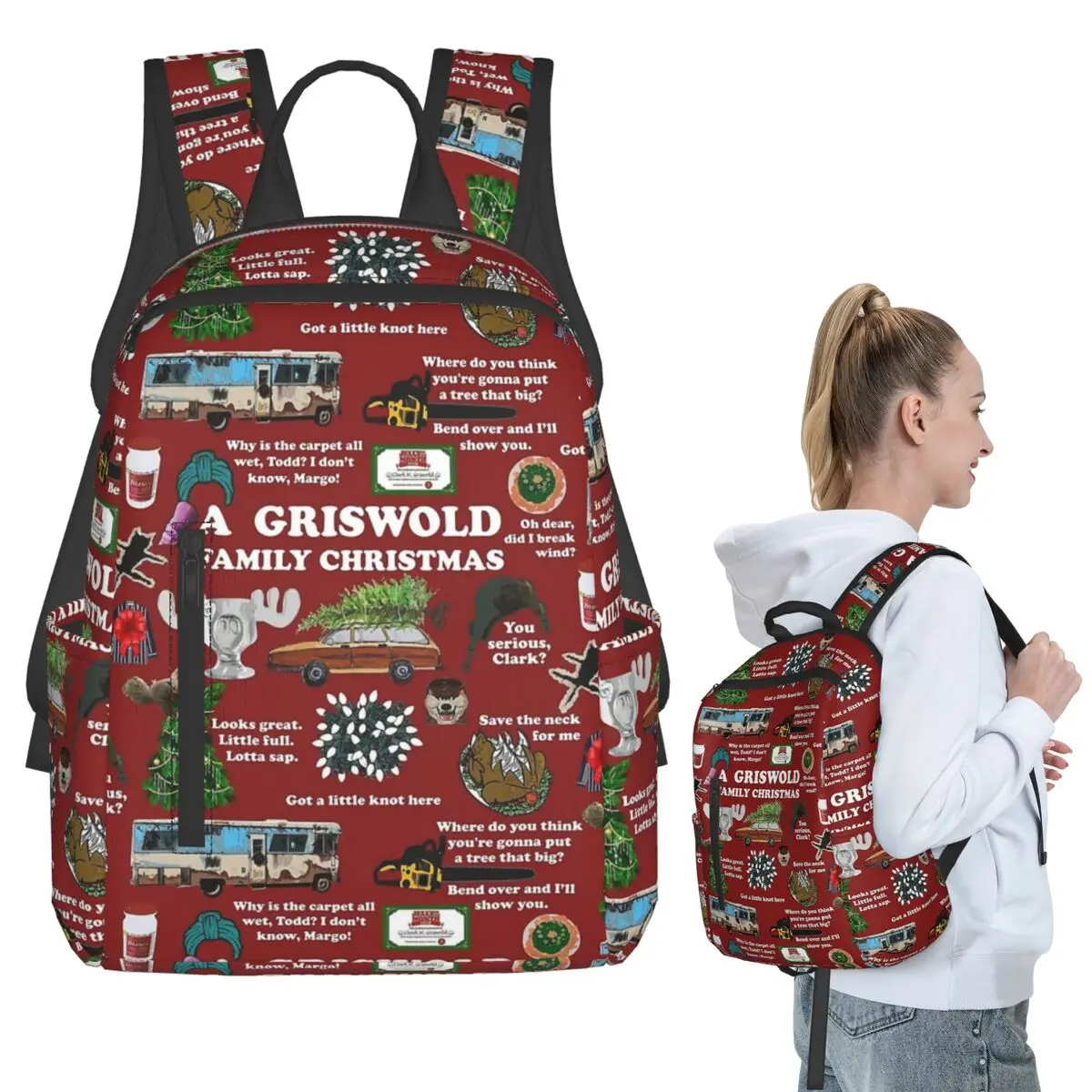 

Christmas Vacation Collage Backpack Student BookBag Kids School Bag Laptop Shoulder Bags Men Women