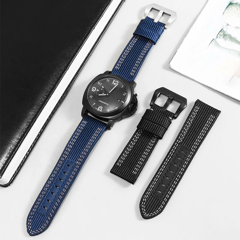 Woven Nylon Watch Strap Substitute Lumino AM00984 985 Series Flat Interface Canvas Watchband 24/26mm