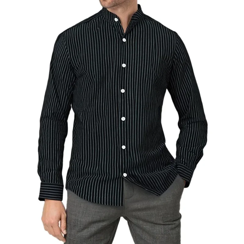 Autumn Men's Light Luxury Striped Long-sleeved Shirt Light Casual Business Bottoming Shirt