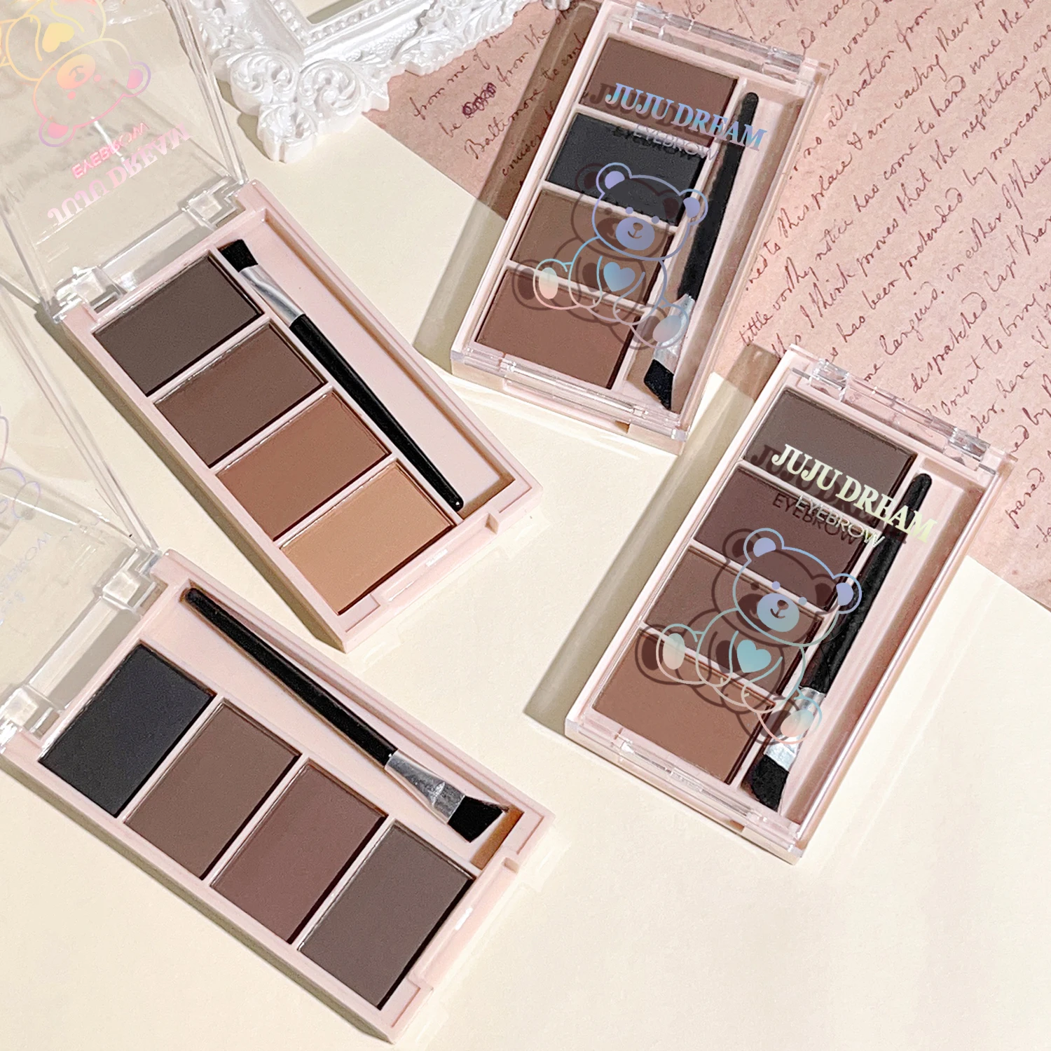 4-color Eyebrow Powder Palette With Eyebrow Brush - Natural Long-Lasting Eyebrow Powder Eyebrow Shape Waterproof and Sweat-proof