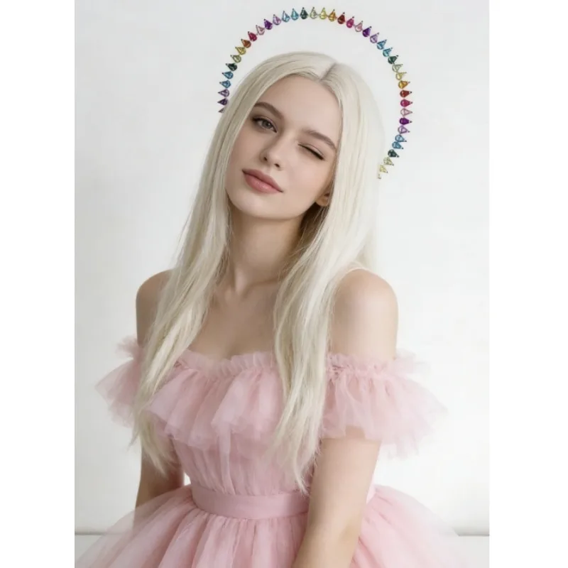 

Rainbow Crystal Halo Crown Silver Alloy Goddess Headpiece with Zirconia Shining Women Wedding & Maternity Photography Equipment