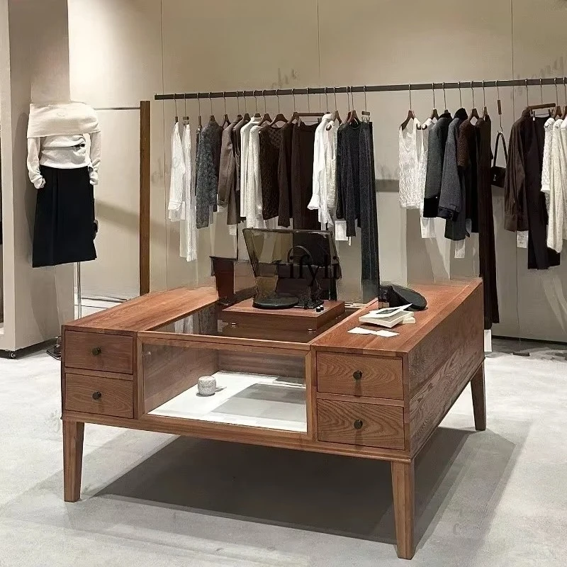 CX Fashion women's clothing, store solid wood Nakajima platform jewelry display stand clothing display props special customiza