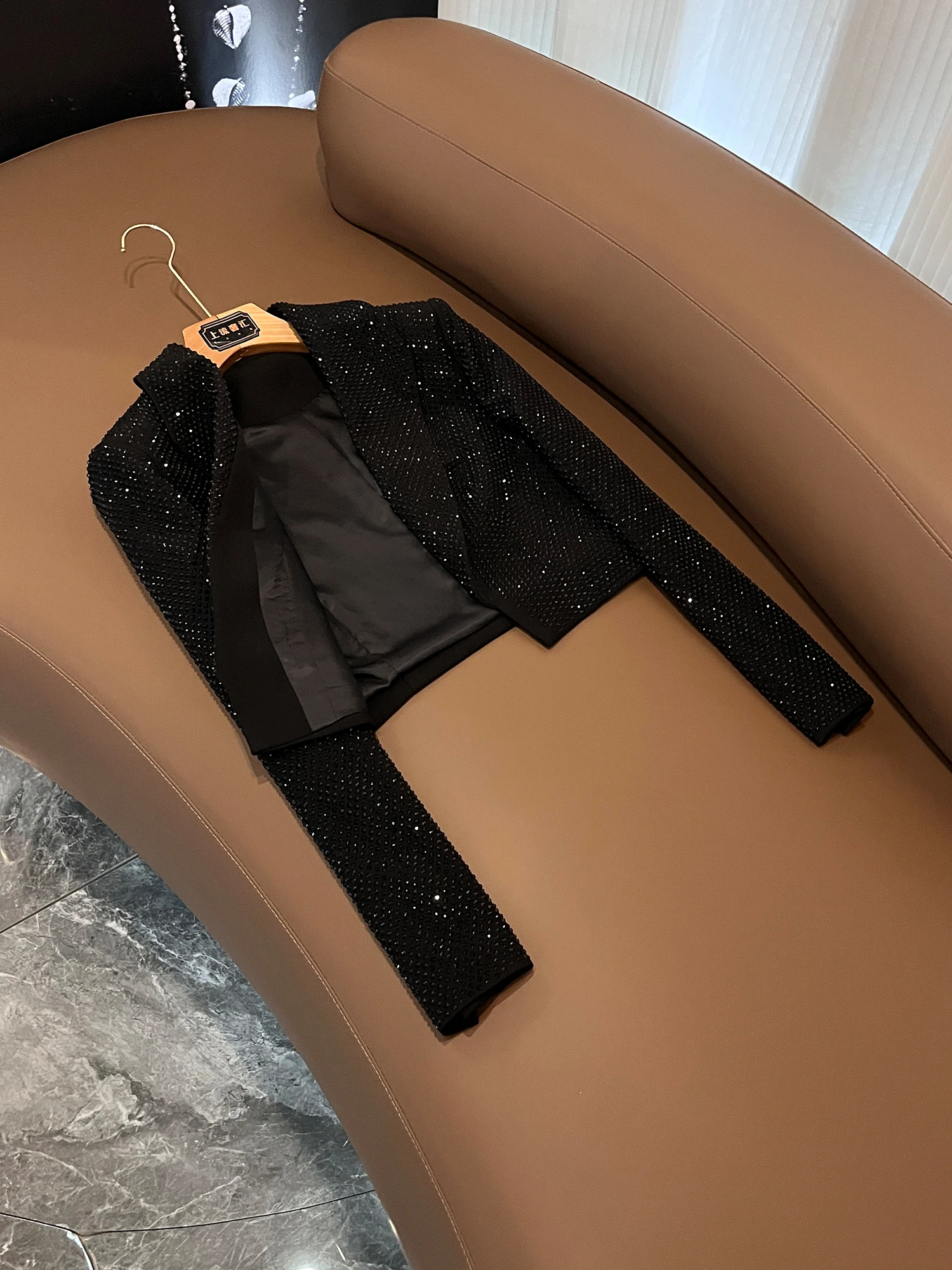 Faionable Heavy Du Rhinestone Terno Feminino Jaet All Match Emagrecer Design Commute Sle Long Sve Outono Inverno Exterior...
