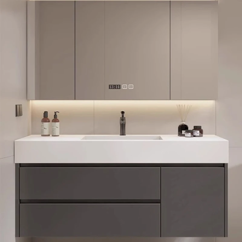 

Modern wind rock slab ceramic seamless integrated basin bathroom cabinet toilet hand wash washbasin cabinet combination