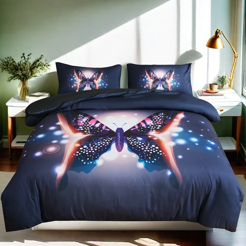

3/4pcs 3D Art Print Butterfly Duvet Cover Set or Soft Breathable Bedding Set,Luxury Bed Linen Set Teenagers Adult US Full King,