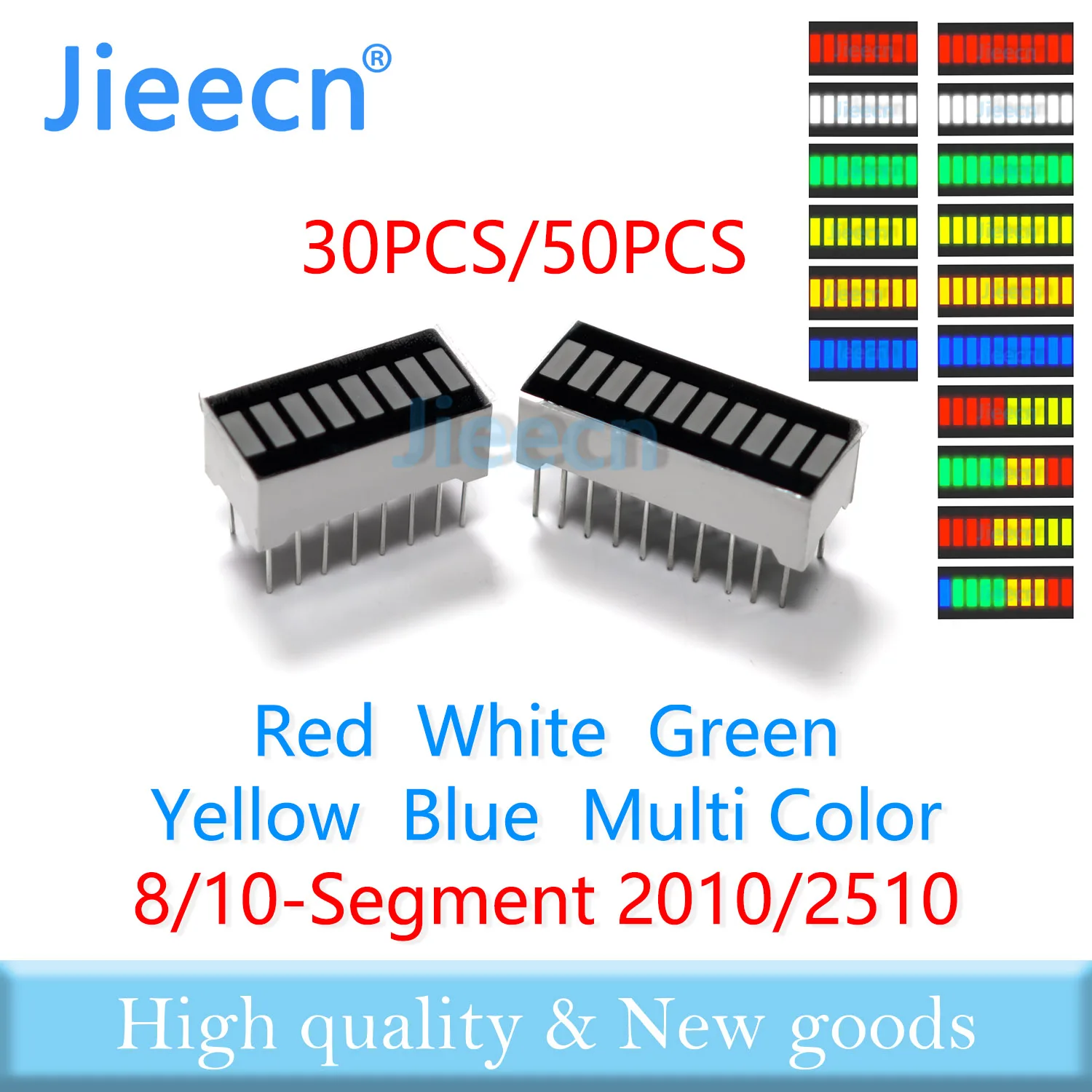 30/50PCS LED Bar graph Light 8-segment 10-segment 2010 2510 Yellow Blue Pure green Red White Bargraph color display multi color