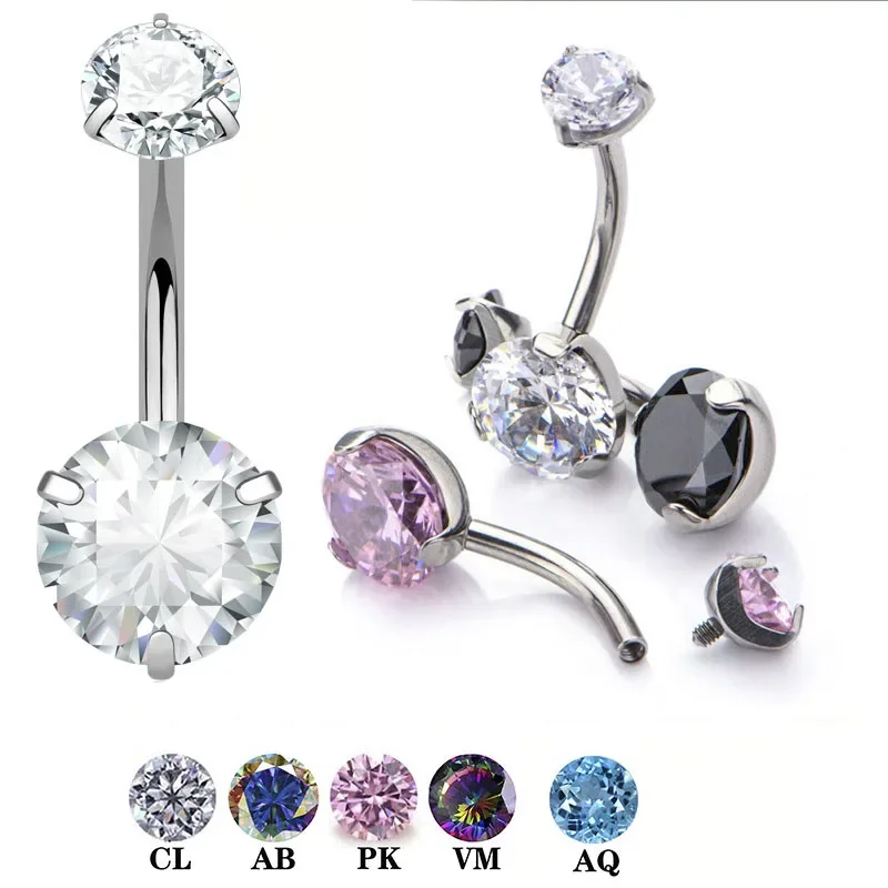 G23 Titanium Cz Stone Navel Earring Curves Belly Button Ring Body Earlobe Pendant Bellybutton Barbell Piercing Jewellery Unisex