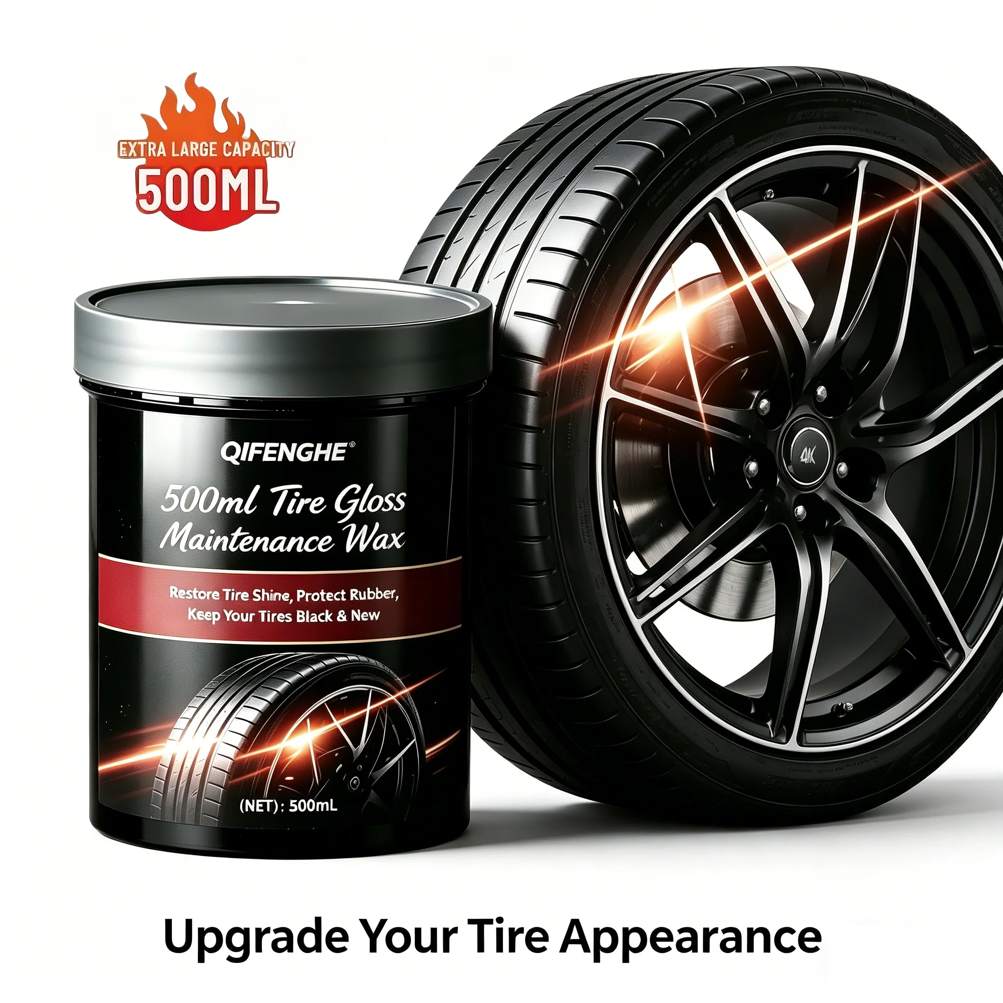 Tire Gloss Maintenance Wax, Restore Tire Shine, Protect Rubber, Prevent Fading & Cracking, Keep Tires Black & New, Car Tire Poli