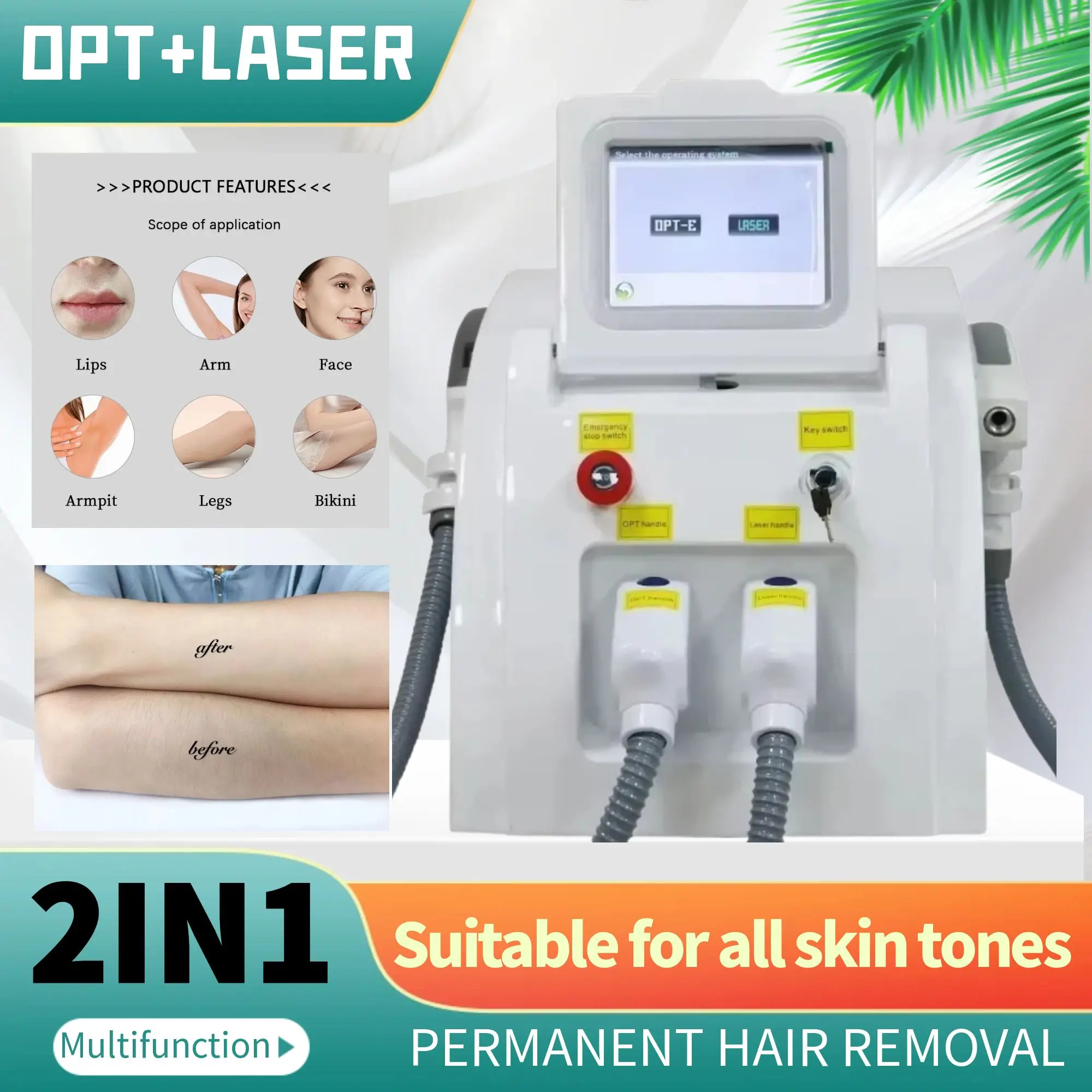 High Performance 2 in 1 Professional Beauty Equipment IPL OPT Hair Removal ND Yag Laser Tattoo Removal Pico second Machine