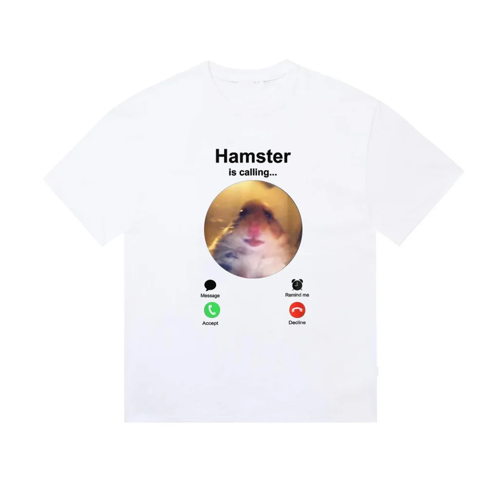 2026 Summer Men's Hamster Letter Printed Round Neck Short Sleeve 100% Cotton Neutral Outdoor Soft Breathable T-shirt