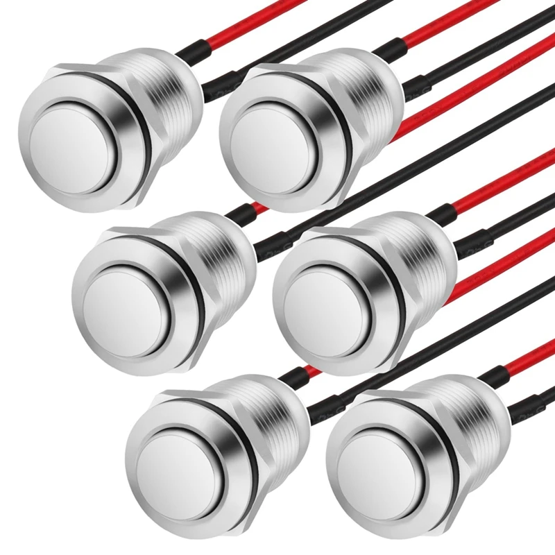 6Pcs Pressure Switches,12 Mm Momentary Pressure Switch, Metal Waterproof Button, Protruding Pressure Switch With Wire