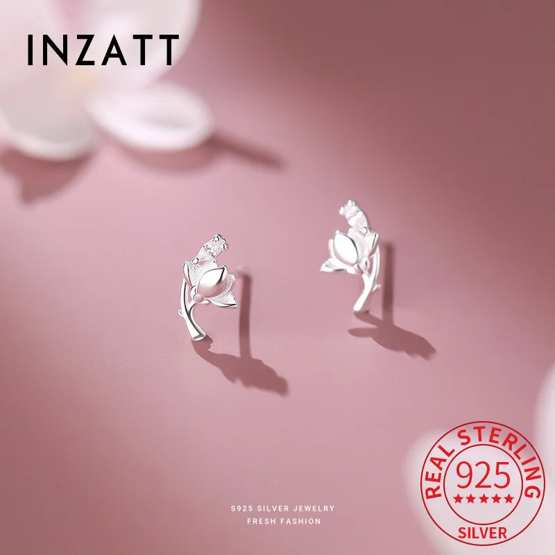 

INZATT Real 925 Sterling Silver Sparkling Zircon Flower Mini Stud Earrings For Women Cute Fine Jewelry Exquisite Accessories