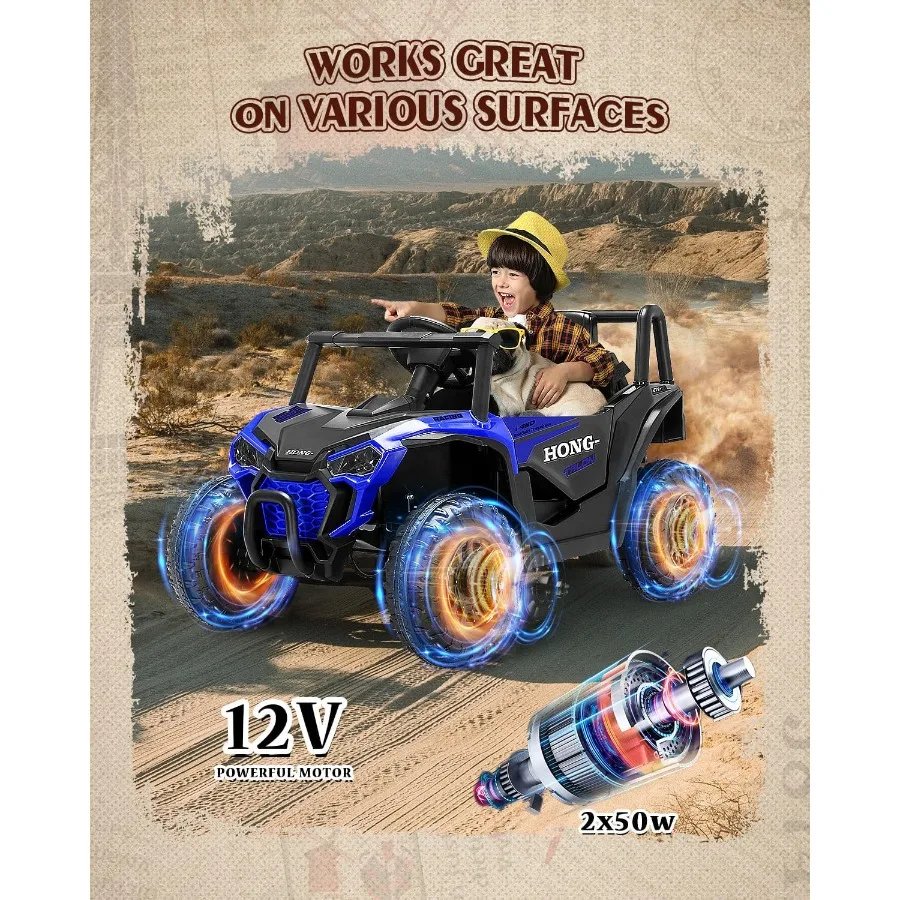 شاحنة UTV كهربائية تعمل ببطارية السيارة 12 فولت مع جهاز تحكم عن بعد للوالدين وموسيقى بلوتوث ومصباح LED 3 سرعات لينة للبدء Saf