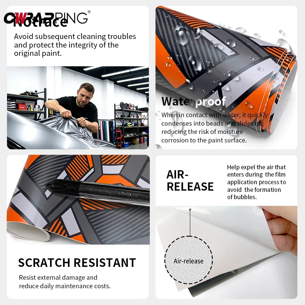 Motorcycles Scratch Resistant Car Wrapping Sticker Bubble Free Car Wrap Vinyl for Motorcycle Self-Adhesive Geometric Camouflage