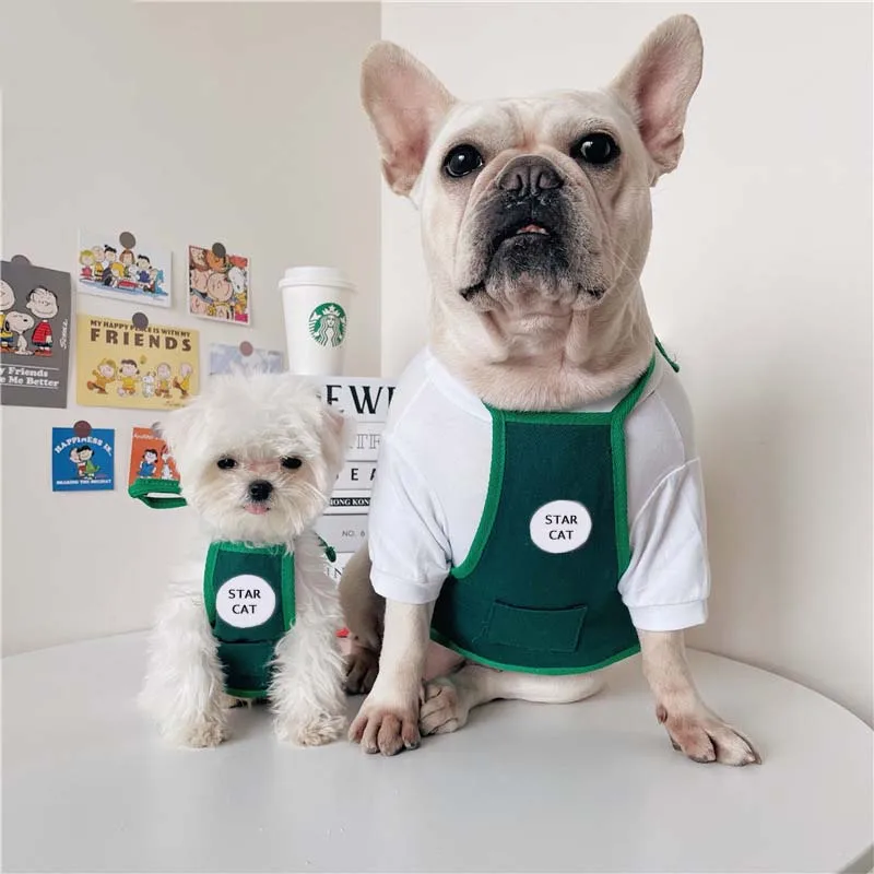 Designer Dog Costumes for Small Dog Cosplay Vset Cute Puppy Bibs Shop Assistant for French Bulldog Clothes Supplier Dropshipping