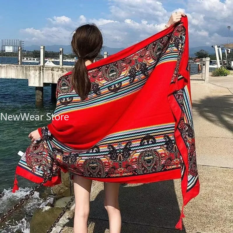 Bikini Bathing Swimwear Cover Up Sarong Wrap Scarf Twill cotton Pareo Beach Cover-Ups Women Large Beach Dress 90x180cm