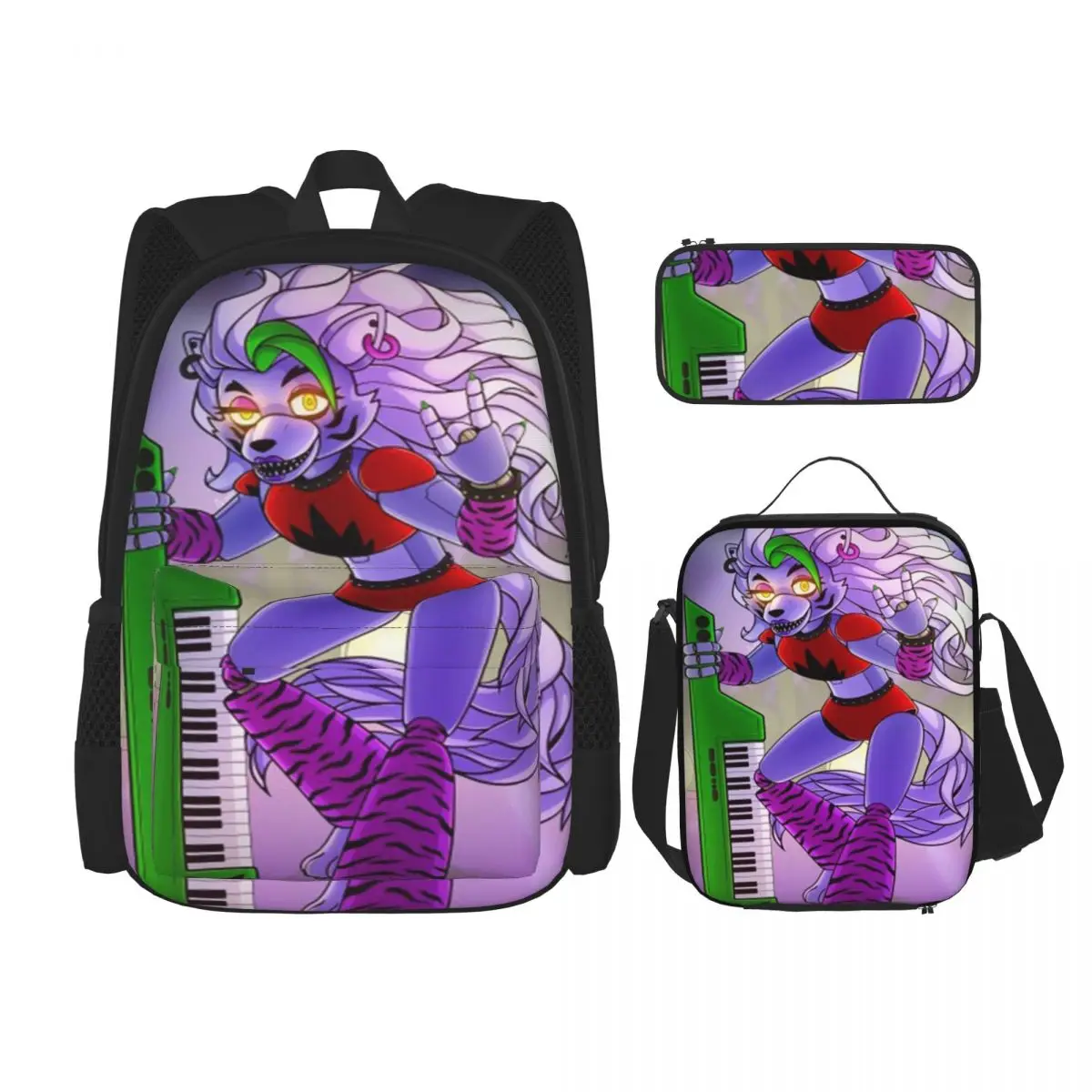 

Roxanne Wolf Backpacks Boys Girls Bookbag Children School Bags Cartoon Kids Rucksack Lunch Bag Pen Bag Three-Piece Set