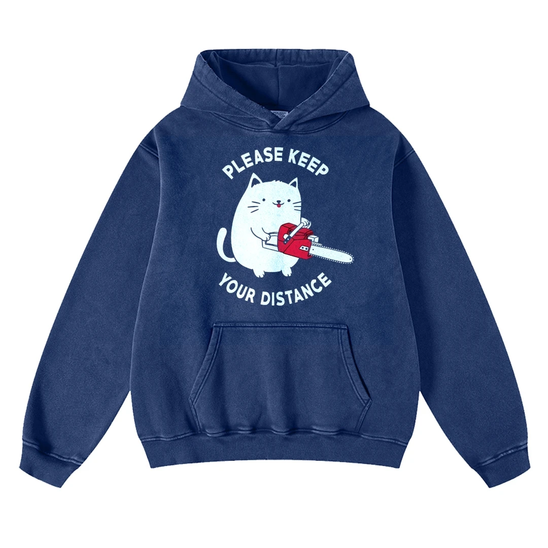 Retro Washed Old Hooded Sweater Cartoon Chinchilla Chainsaw Print Pure Cotton Shoulder Drop Fashion Trend New Hoodie Sweatshirt